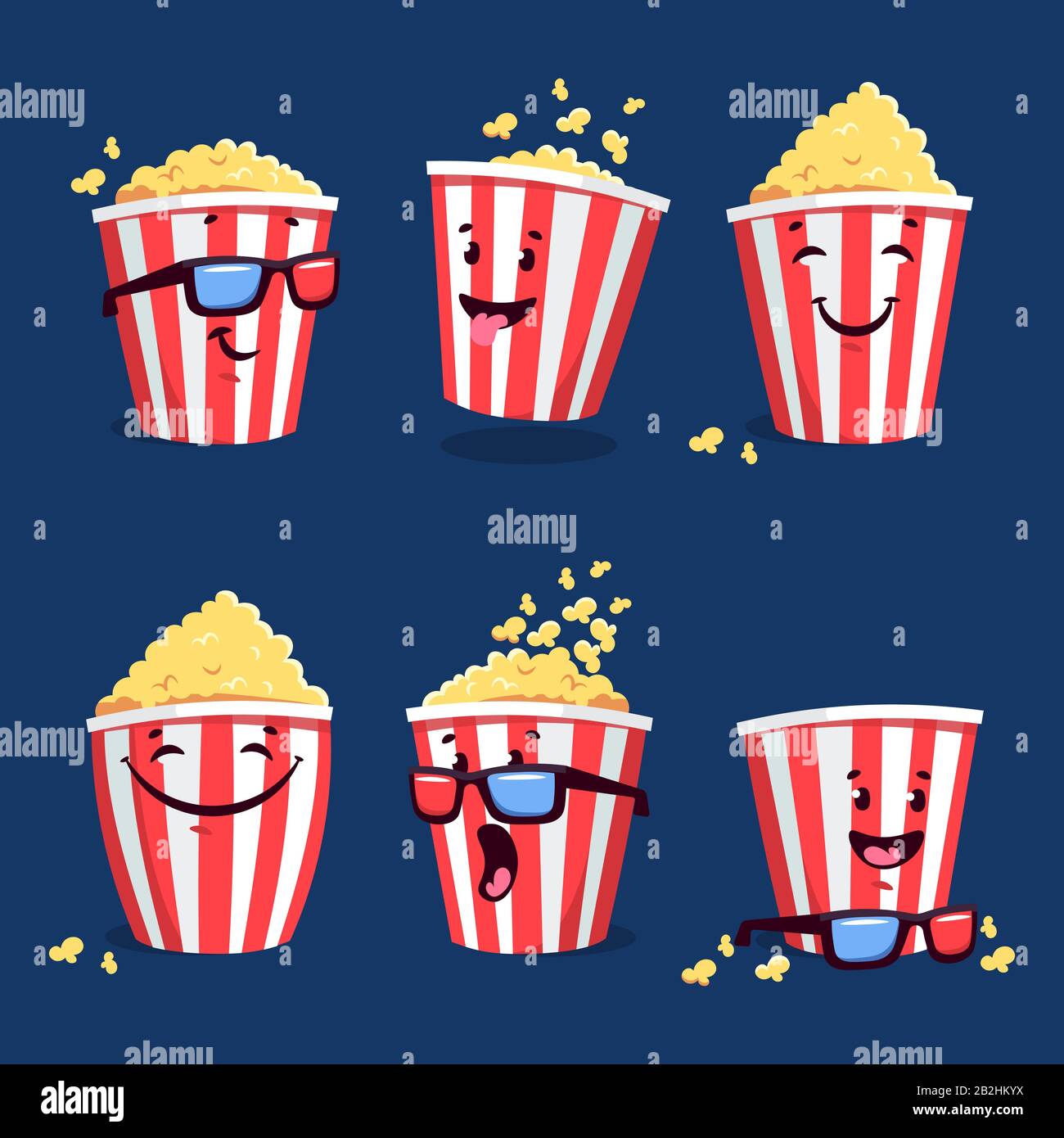 Cartoon Rot gestreifte Popcorn Box Emoticon Set Stock Vektor