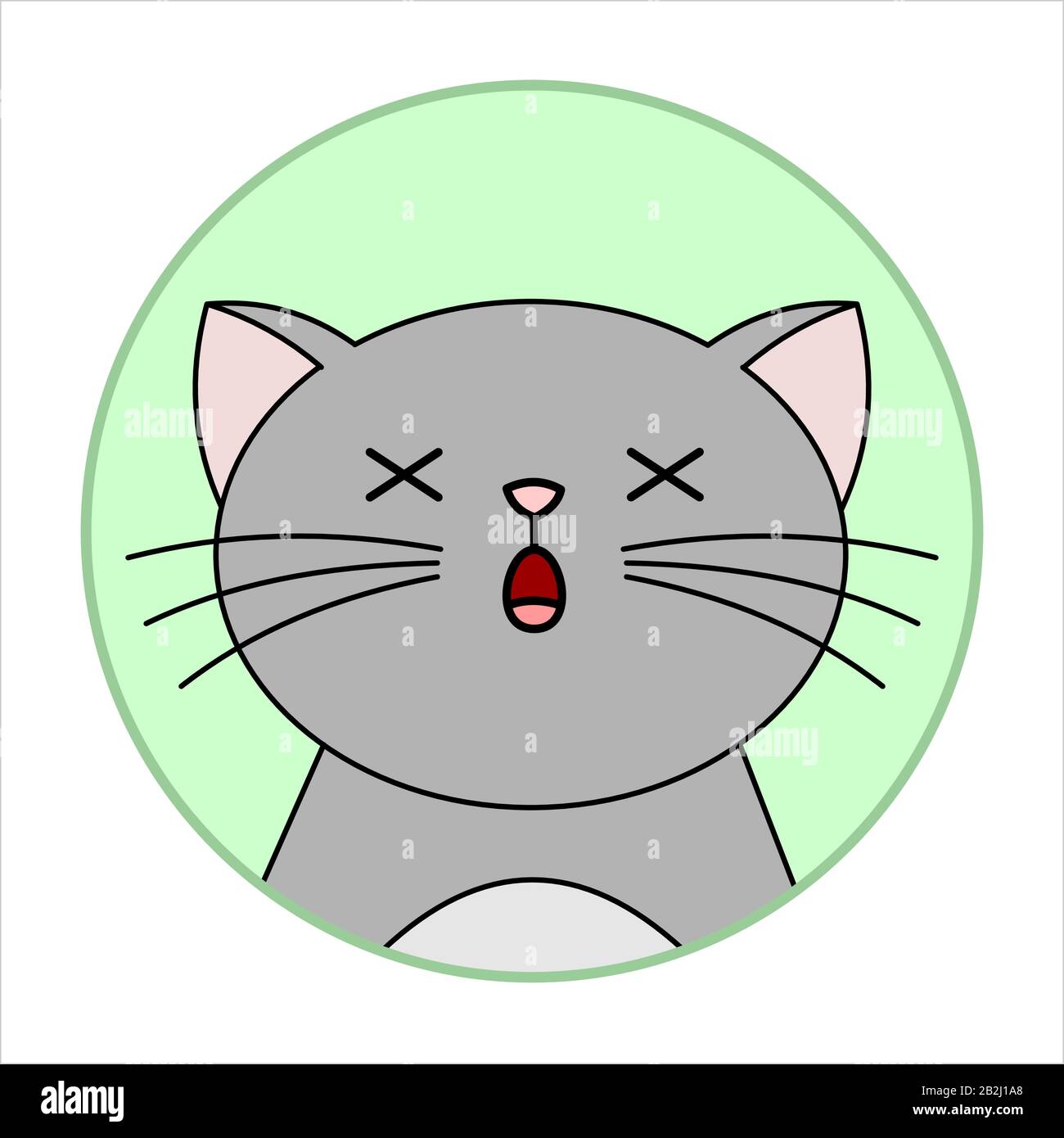 Cute Überraschte Katze, Runde Ikone, Emoji. Eine graue Katze Mit EINEM Whisker Starb Überraschend. Vektorbild Isoliert Auf WEISSEM Hintergrund. Stock Vektor