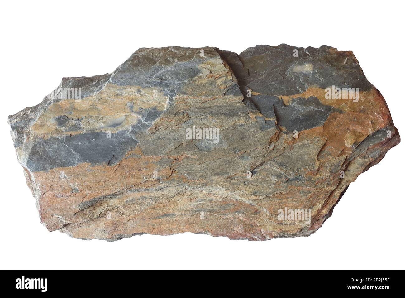 Cenitalansicht von Slate Rock Isolate auf weißem Hintergrund Stockfoto