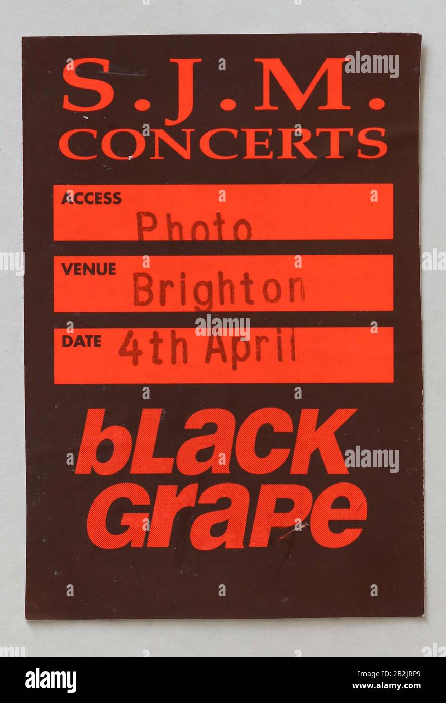 Black Grape Photo Pass für Brighton Event Gig 4. April 1995 Bild von James Boardman. Stockfoto