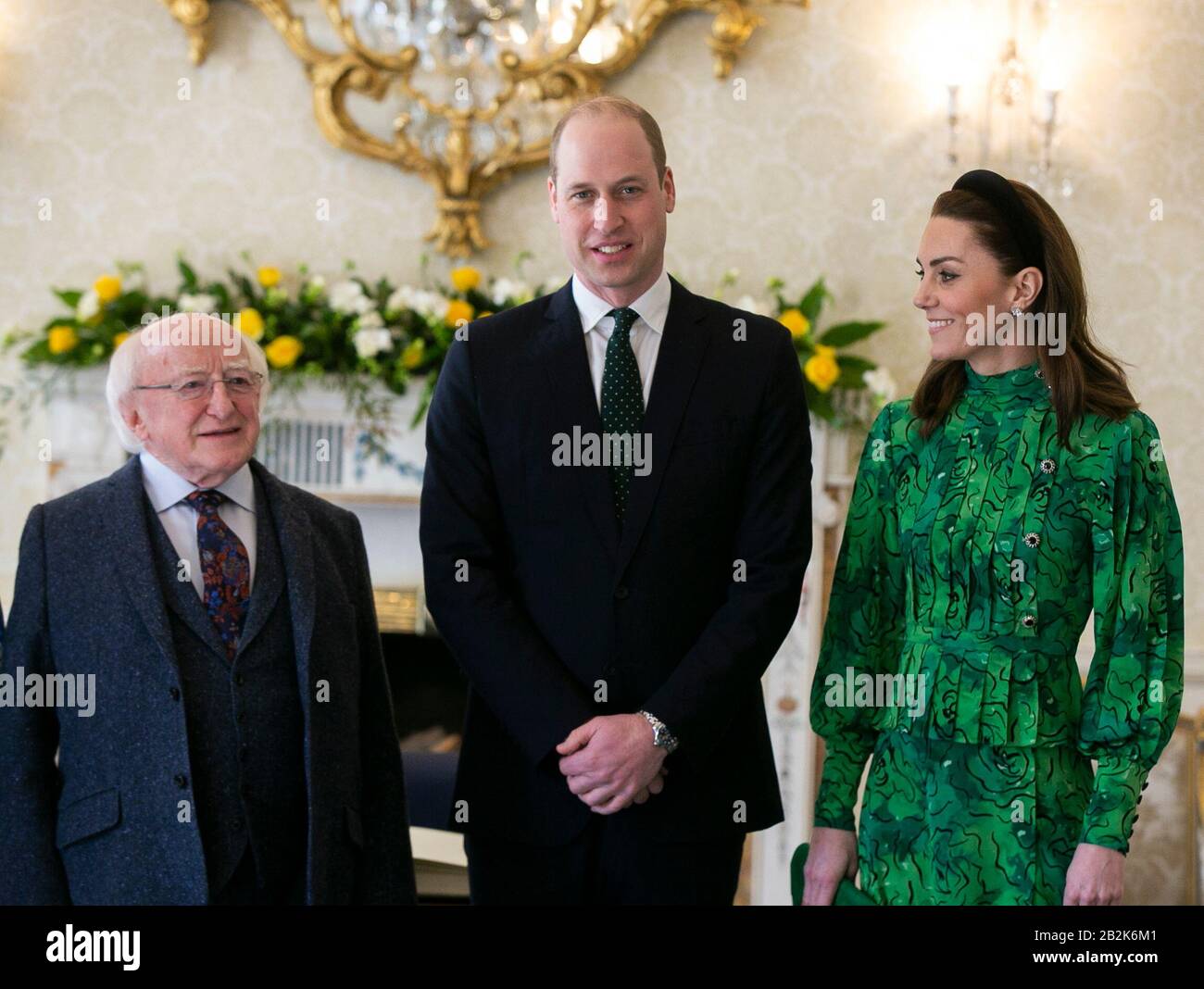 Aras An Uachtaráin, Irland. März 2020. Besuch in Irland - Dem Herzog und der Herzogin von Cambridge. Abbildung: HRH-Prinz William, Herzog von Cambridge und HRH Kate Middleton die Herzogin von Cambridge in Aras An Uachtaráin, wo sie Präsident von Irland/ Uachtarain na heireann Präsident Michael D Higgins und seine Frau Sabina bei ihrem Königlichen Besuch in Irland trafen. Foto: Sam Boal/Rollingnews.ie Credit: RollingNews.ie/Alamy Live News Stockfoto