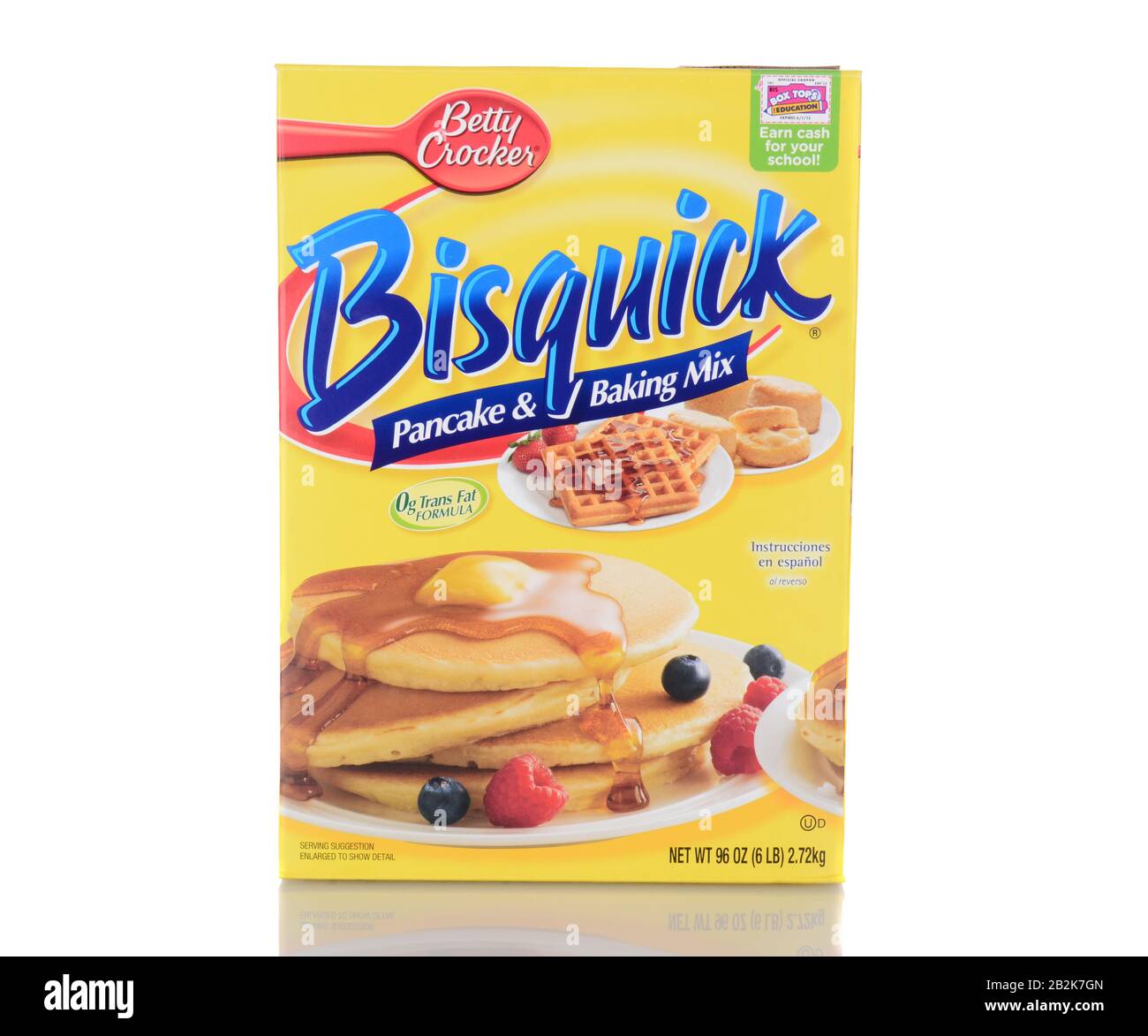 Irvine, CA - 05. Januar 2014: Betty Crocker Bisquick. Eine Schachtel Bisquick Pfannkuchen und Backmischung. Betty Crocker ist ein Markenname und eine Marke Stockfoto