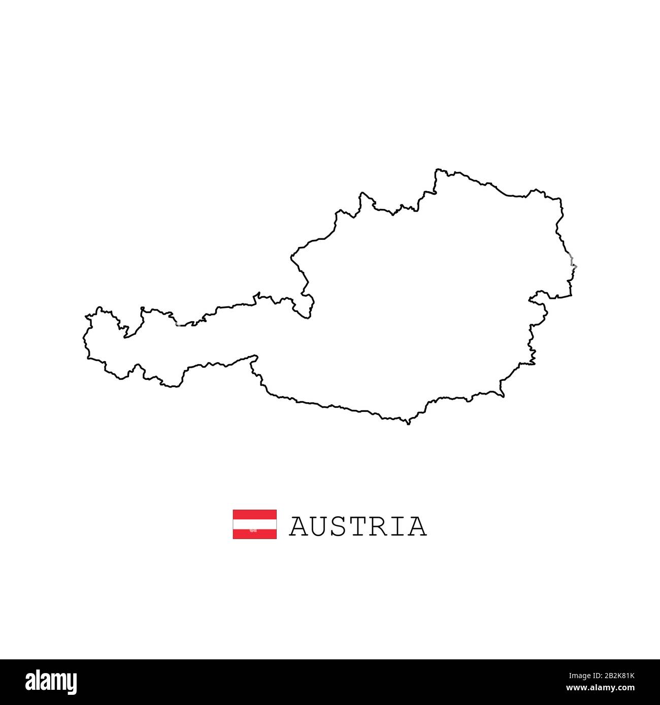 Österreichische Kartenlinie, linearer dünner Vektor. Österreich einfache Karte und Flagge. Stock Vektor