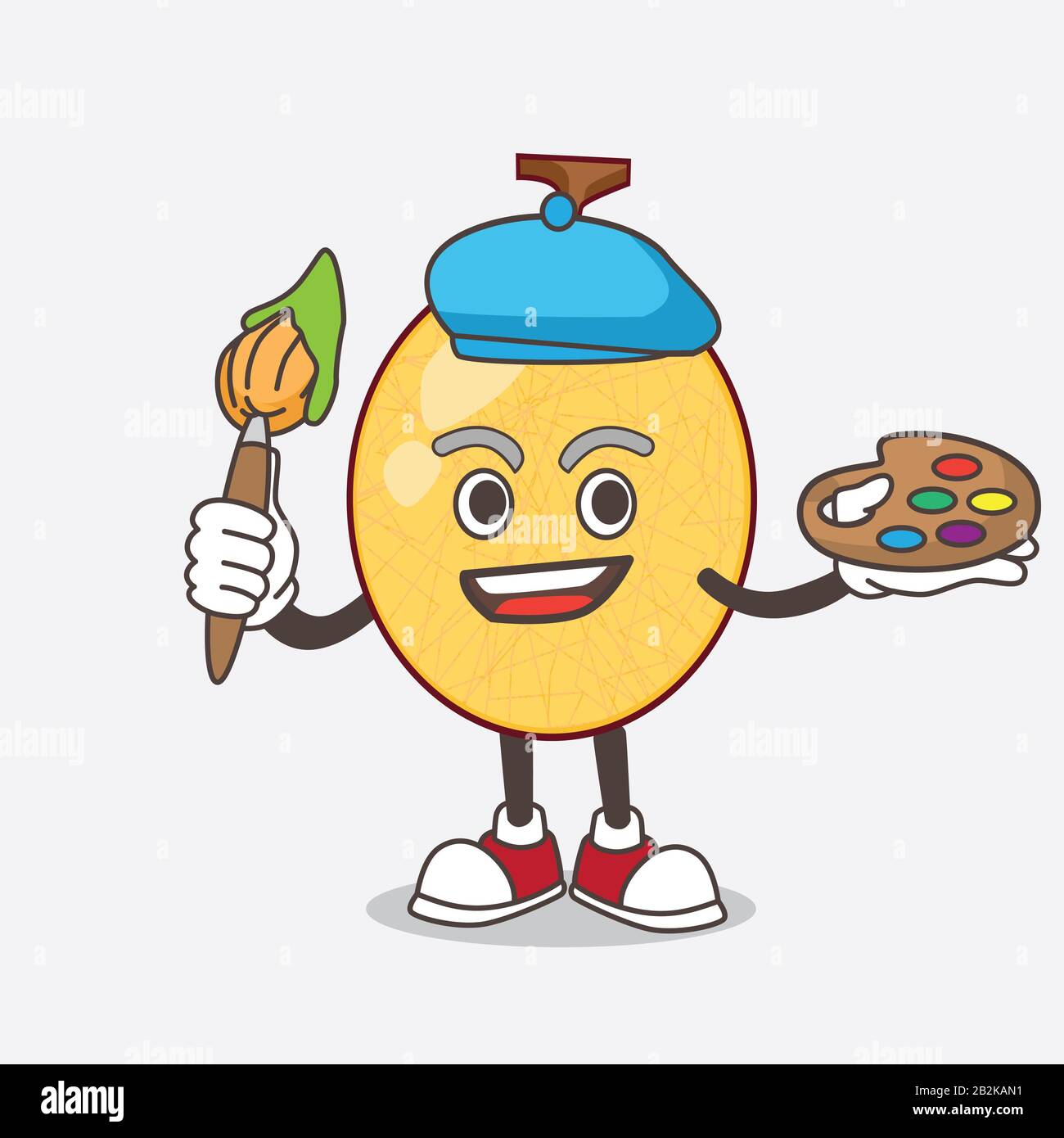 Ein Bild von Honigtaumelone Cartoon Maskottchen Figurenmaler-Stil mit Kunstbürste Stockfoto