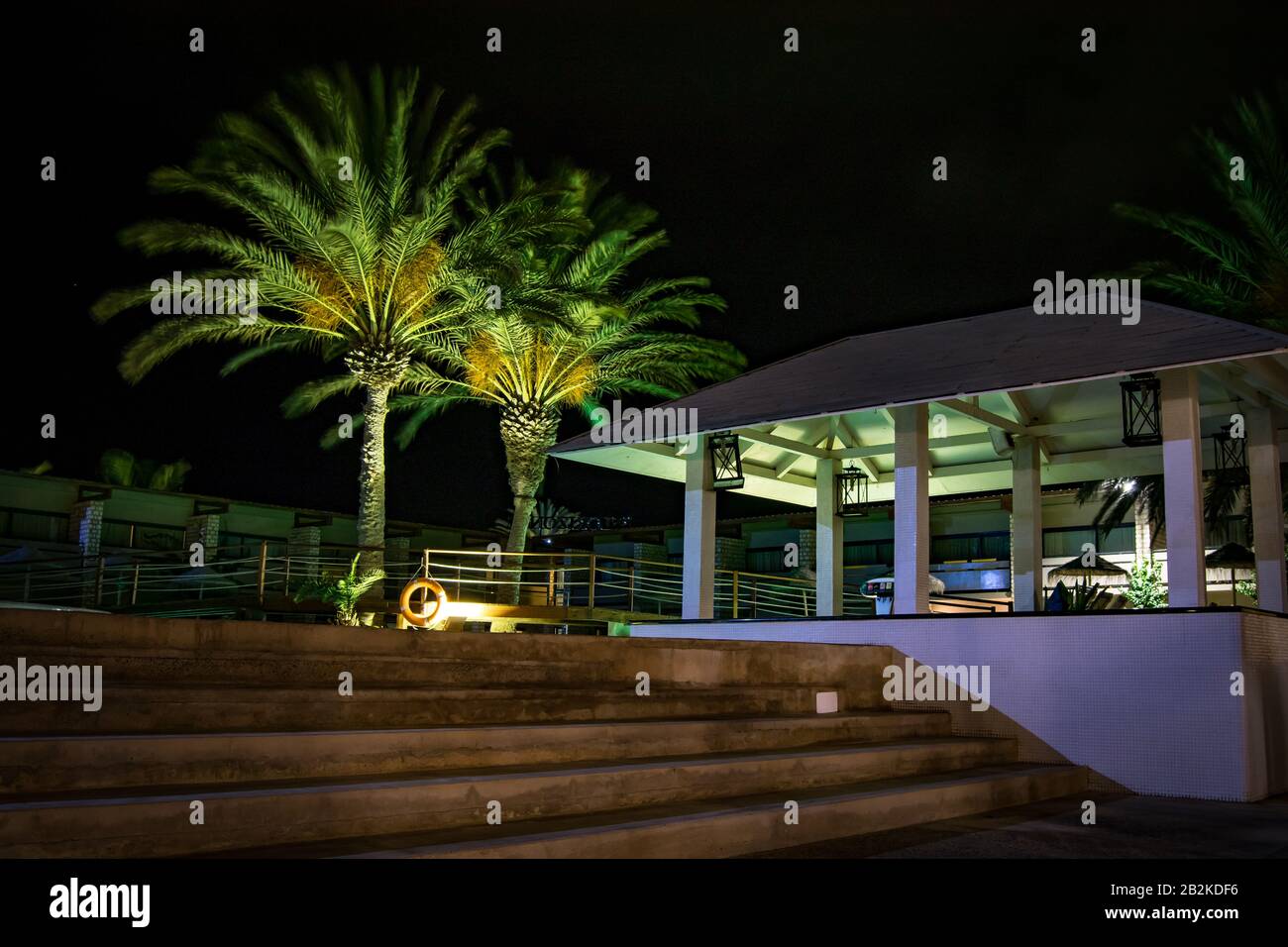 Cabo Verde Ilha do Sal Hotel Belorizonte 4-Sterne-Pool-Blick in der Nacht Stockfoto