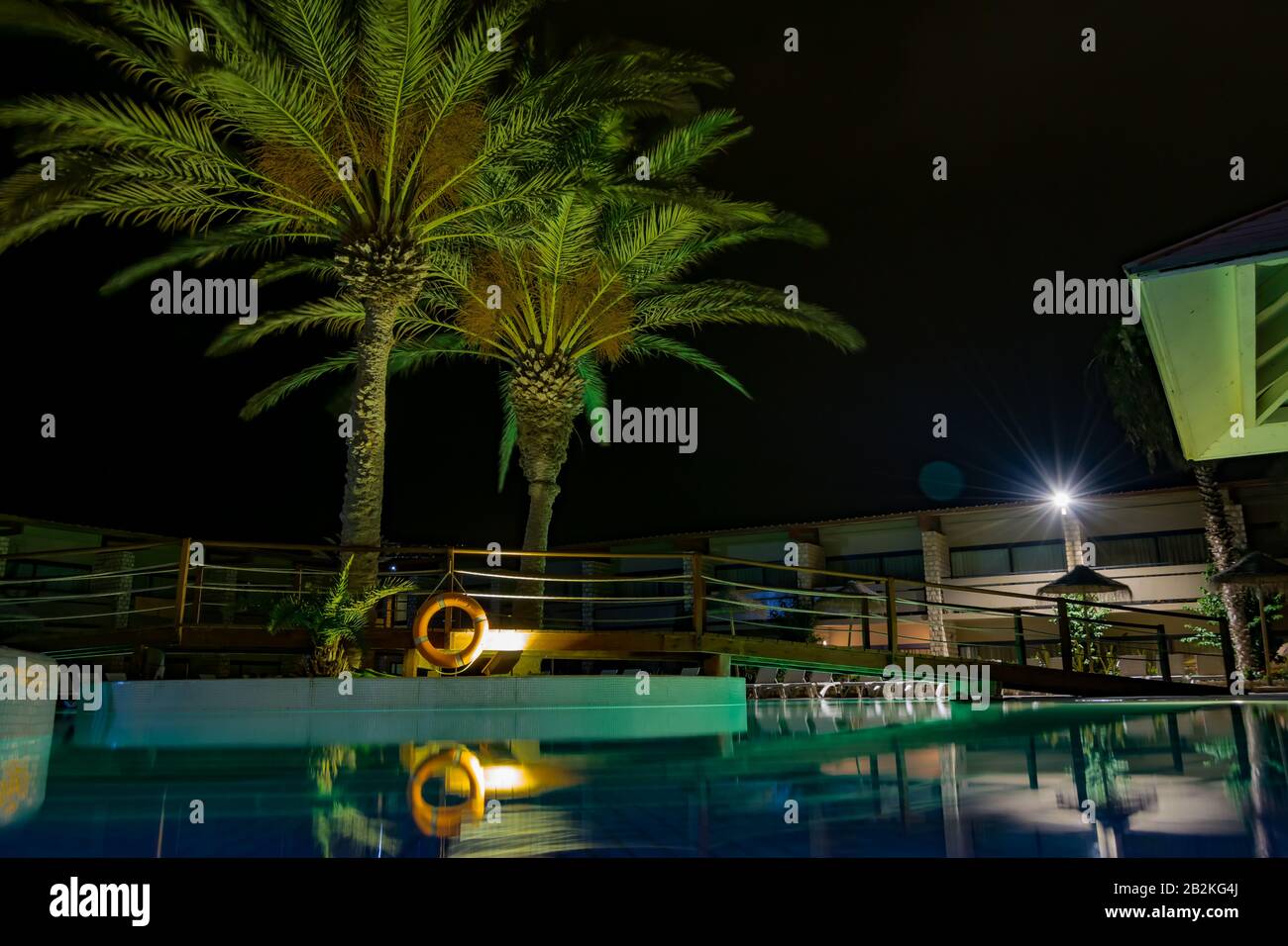 Cabo Verde Ilha do Sal Hotel Belorizonte 4-Sterne-Pool-Blick in der Nacht Stockfoto