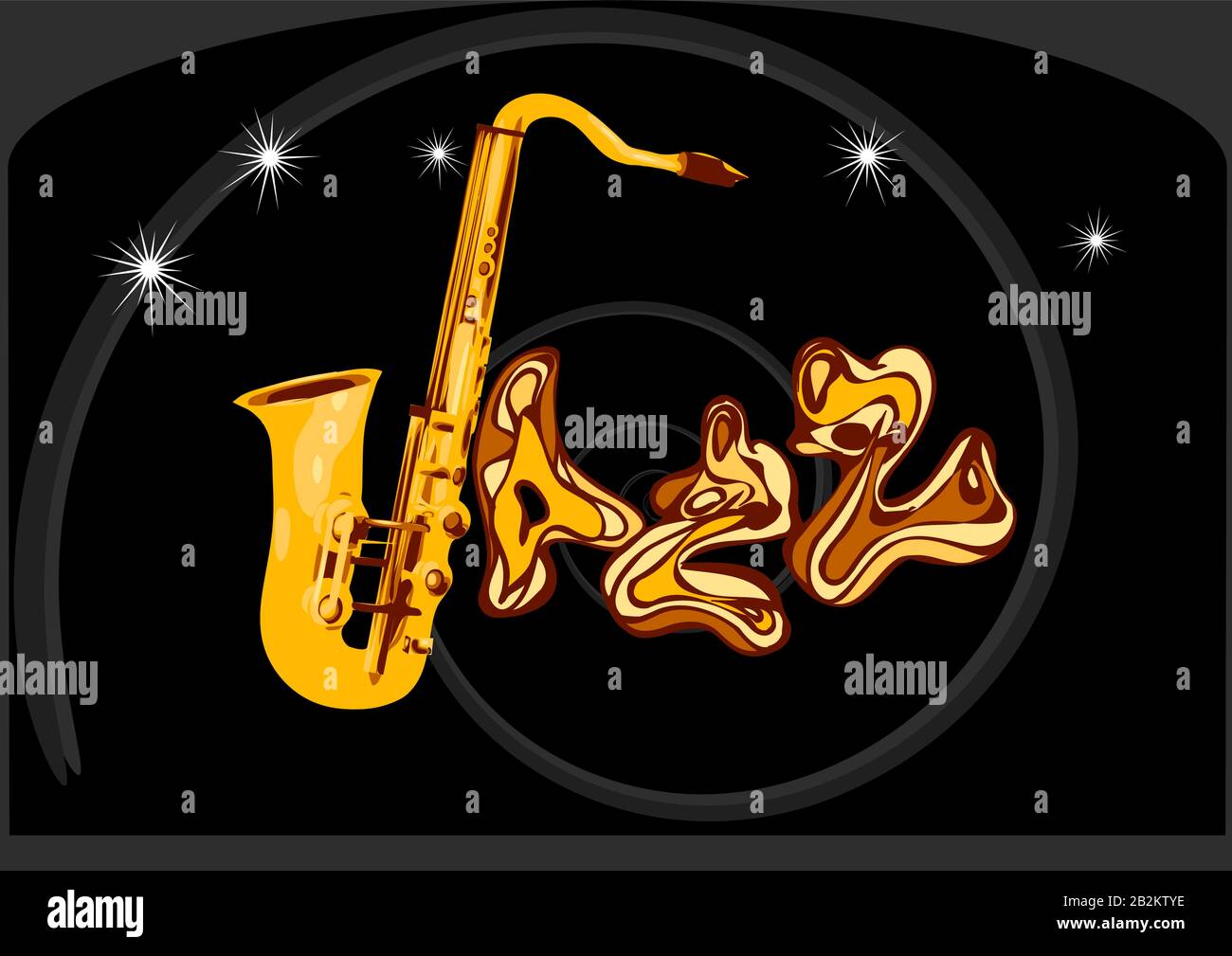 Abstrakte Jazz-Beschriftung auf schwarzem Hintergrund mit Sternen Stock Vektor