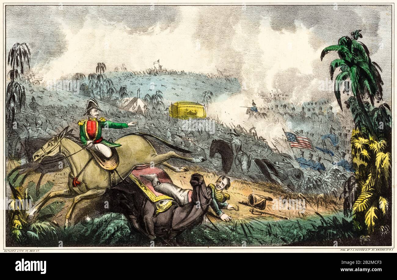 Flug von Santa Anna auf einer Mule in der Schlacht von Cerro Gordo, 17. April 1847, während des Mexikanisch-Amerikanischen Krieges (1846-1848), Print, von 1848 - Santa Anna, die ohne sein Holzbein von der Schlacht entfernt reitet Stockfoto