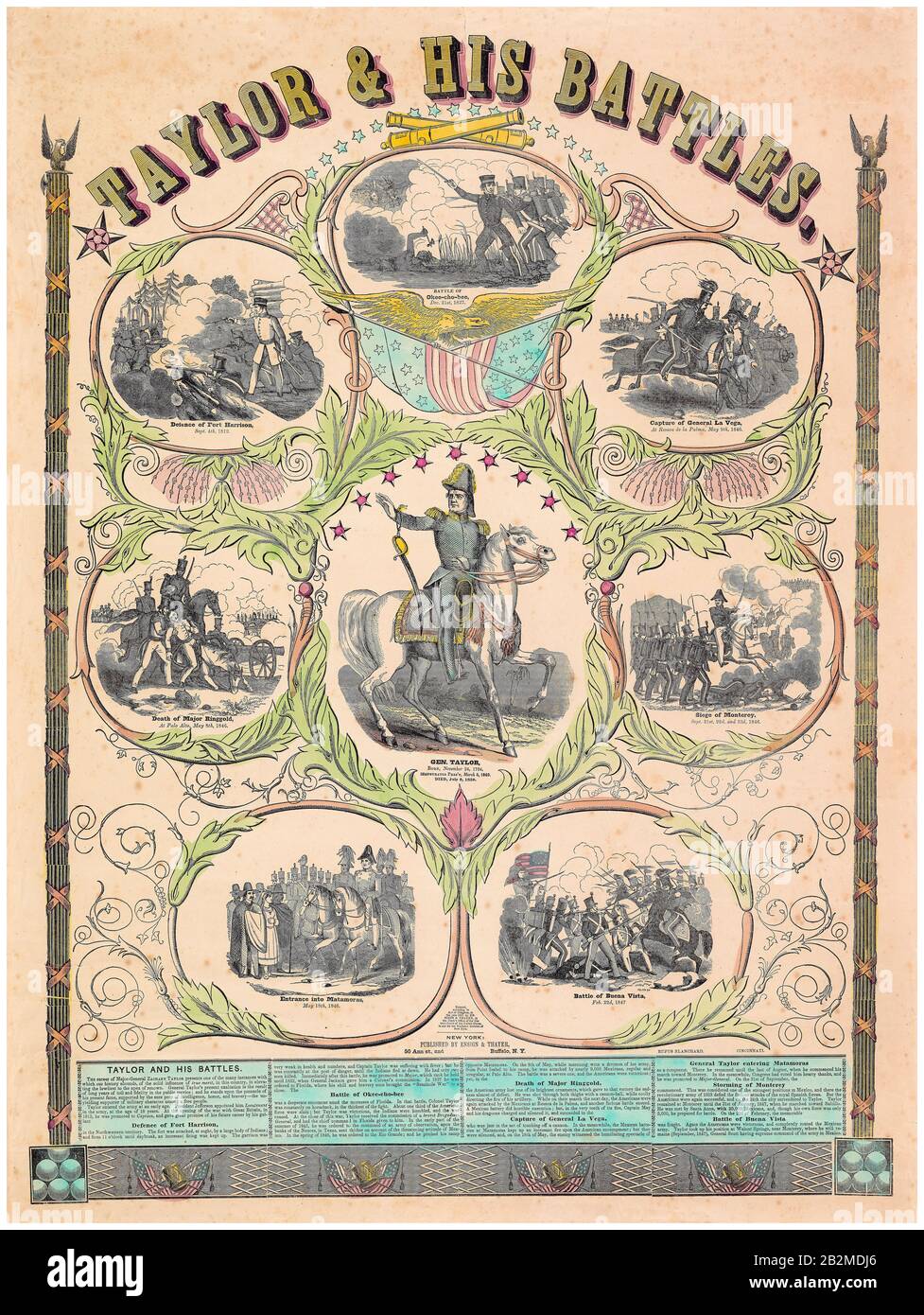 Die Kämpfe von General Zachary Taylor, Infografieplakat von Rufus Blanchard, 1847-1848 Stockfoto