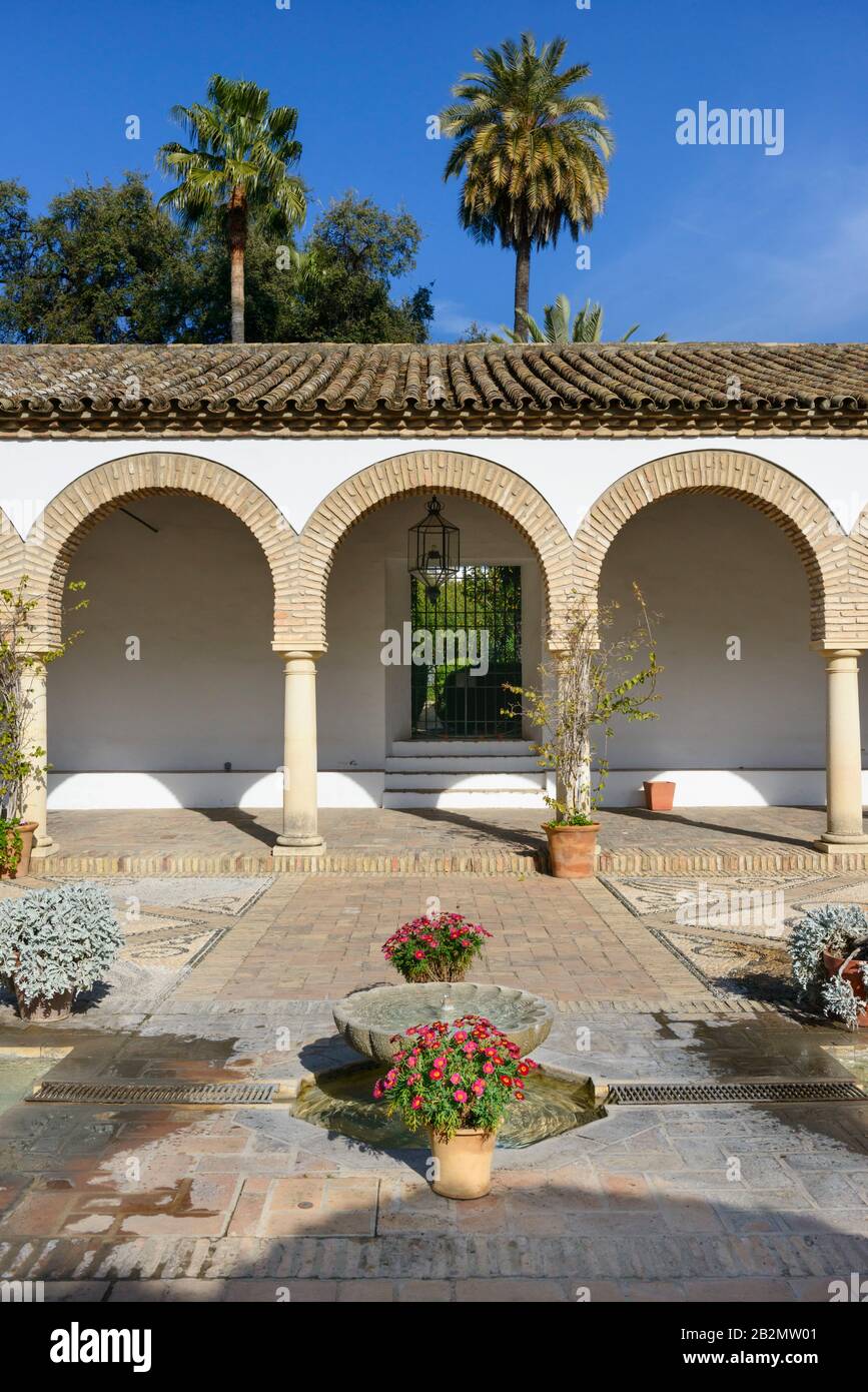 Innenhof der Säulen im Garten des Viana-Palastes, berühmt für die Innenhöfe von Viana/Patio Palacio de Viana in Cordoba Spanien. Stockfoto