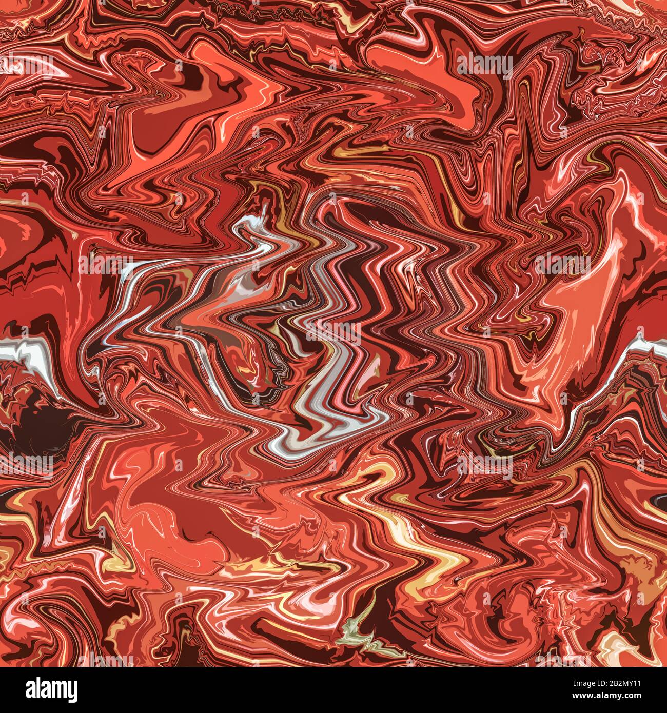 Heiße rote Paprika in marbleichtem Sauce-Design in Rot und Orangen mit schwarz-gelbem Muster Stockfoto