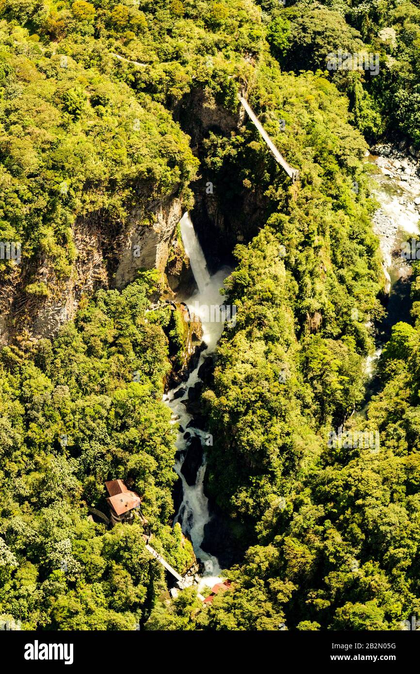 Pailon Del Diablo Wasserfall Verwickelte Tungurahua District Ecuador Luftaufnahme Stockfoto