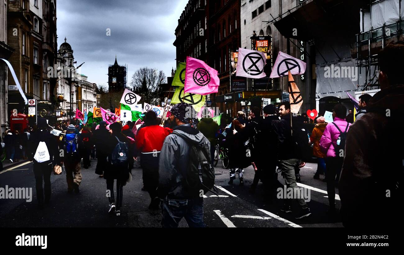 Protestierende der Aufstandsbewegung in London am 22. Februar 2020. Stockfoto