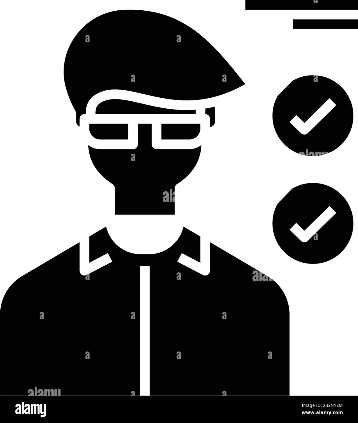 Person, die ein schwarzes Testsymbol, Konzeptabbildung, Vektor-Flachsymbol, Glyph-Zeichen nimmt. Stock Vektor