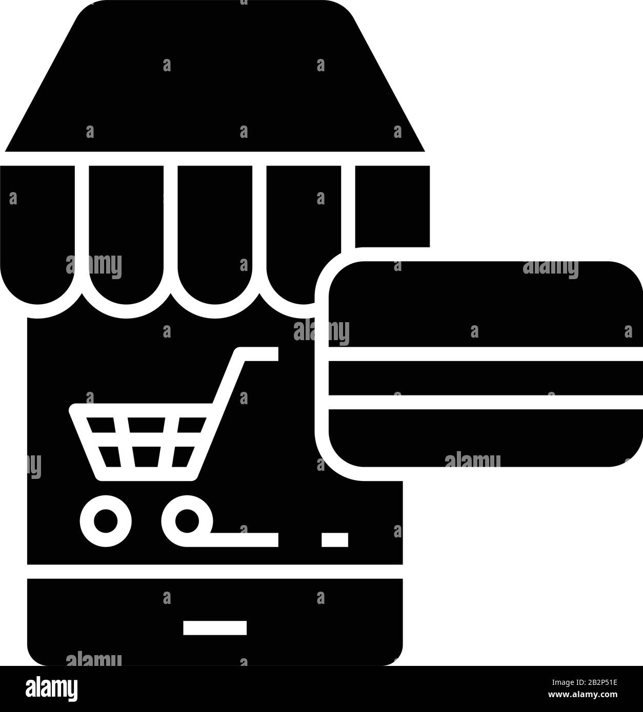 Mobile Shopping Black Icon, Konzeptabbildung, Vektor-Flat-Symbol, Glyph-Zeichen. Stock Vektor