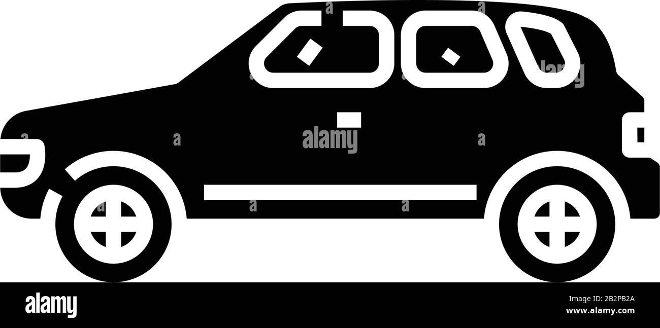 Minivan Auto schwarz Symbol, Konzeptabbildung, Vektor-Flat-Symbol, Glyph-Zeichen. Stock Vektor
