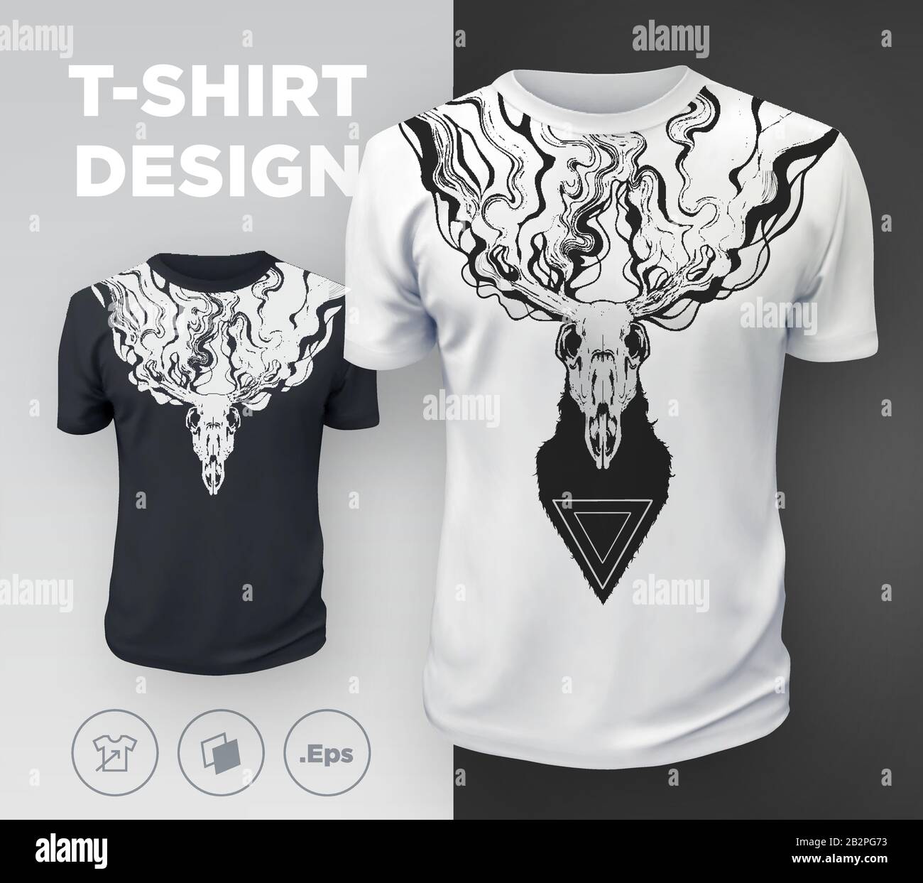 Abstraktes modernes T-Shirt-Design mit totem Hirsch. Stock Vektor