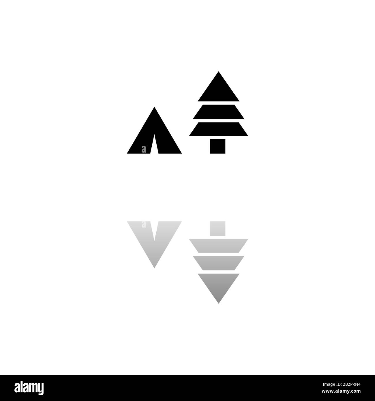 Touristenzelt. Schwarzes Symbol auf weißem Hintergrund. Einfache Abbildung. Symbol "Flacher Vektor". Spiegelreflexionsschatten. Kann in Logo, Web, Handy und verwendet werden Stock Vektor