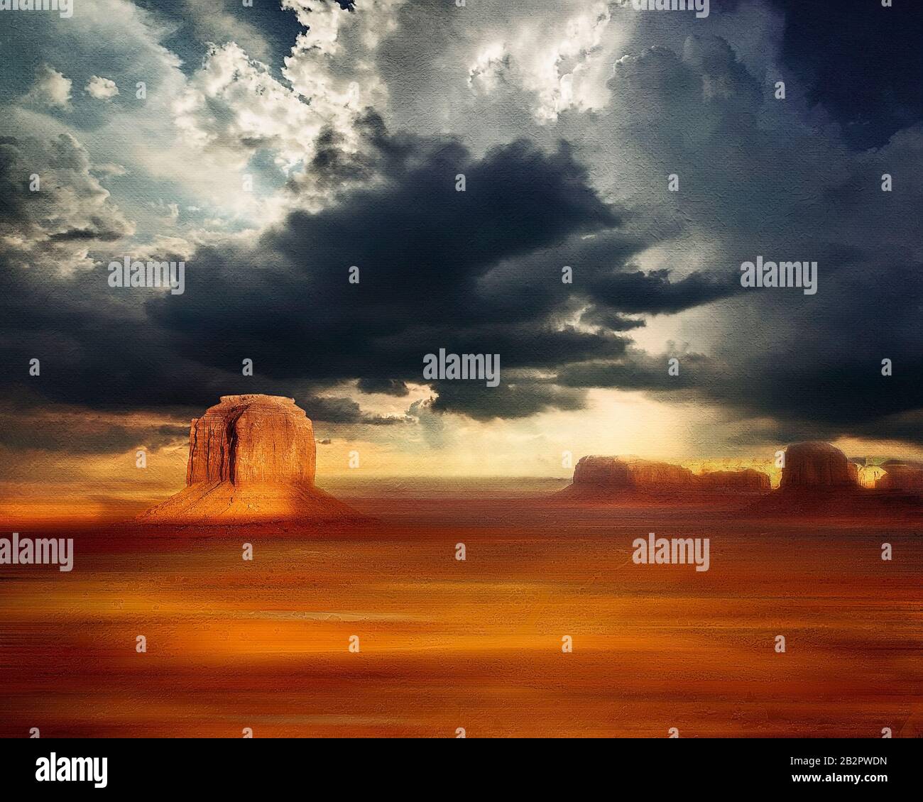 Zeitgenössische UNTERNEHMENSKUNST: Sturm über Monument Valley, Arizona, USA Stockfoto