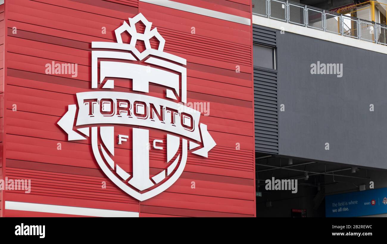 Toronto FC MLS Team Logo in ihrem Heimstadion in der Innenstadt von Toronto, BMO Field. Stockfoto