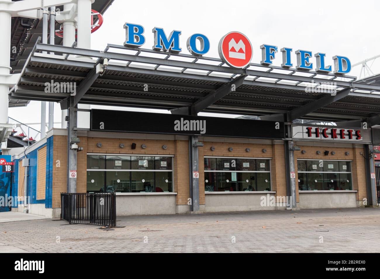 Ein leeres BMO Field Ticket Office, das Heim der Toronto Argonauten und des Toronto F.C. Stockfoto