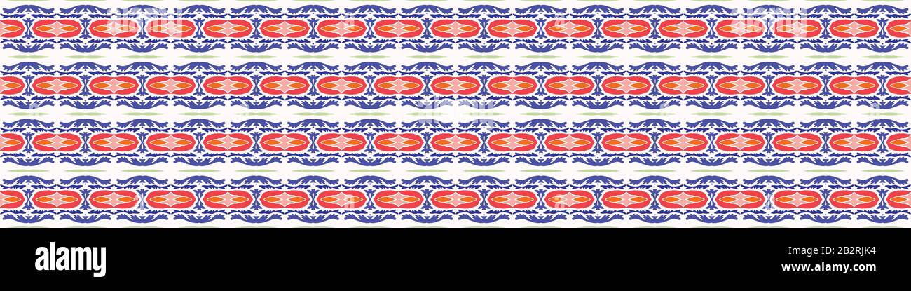 Sommervektor-Mosaik klassisch blau rot auf weißem Bannerhintergrund. Vintage-Retro-Mariner-Stil mit nahtlosem Grenzmuster. Geometrisches Motif Stock Vektor