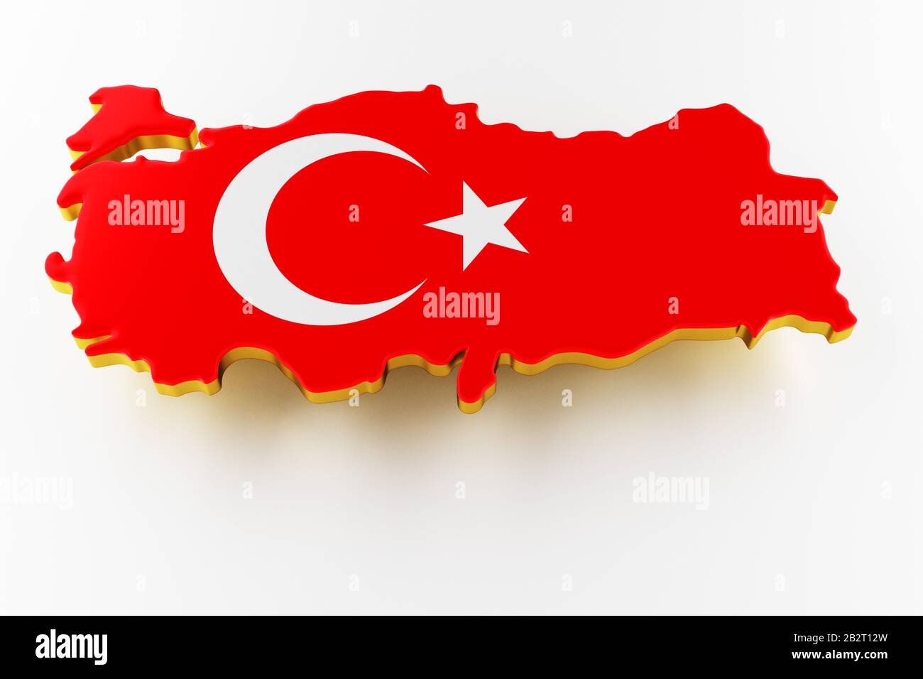 3D-Karte der Türkei. Karte der Türkei Landgrenze mit Flagge. Türkei-Karte auf weißem Hintergrund. 3D-Rendering Stockfoto