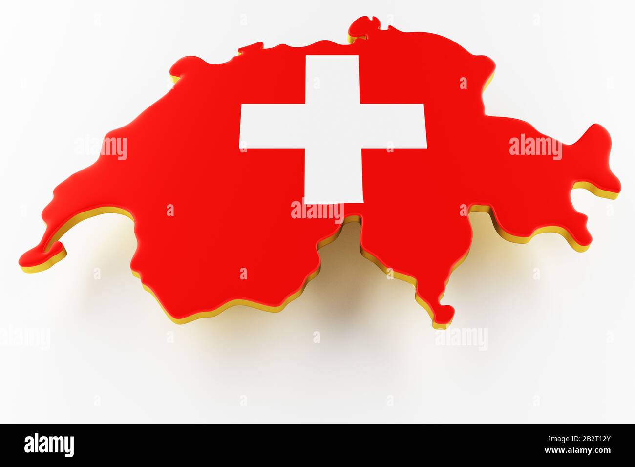 3D-Karte der Schweiz. Karte der Schweiz Landgrenze mit Fahne. Schweiz Karte auf weißem Hintergrund. 3D-Rendering Stockfoto