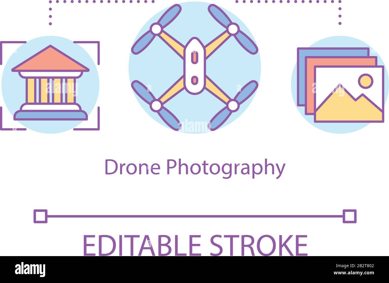 Symbol für das Konzept der Dron-Fotografie. Quadcopter-Luftuntersuchung. Moderne Luftkameratechnologie. Quad Copter Spying Idea Thin Line Illustration. Vektor Stock Vektor