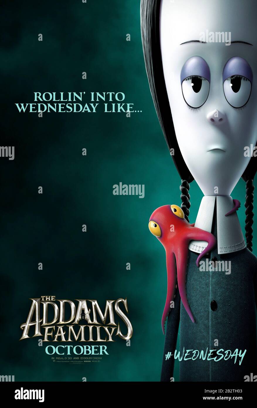 The Addams Family (2019) unter der Regie von Greg Tiernan und Conrad Vernon und mit Chloë Grace Moretz als Wednesday Addams in der Hauptrolle. Animationsfilm basierend auf den Figuren aus den New Yorker Cartoons von Charles Addams. Stockfoto