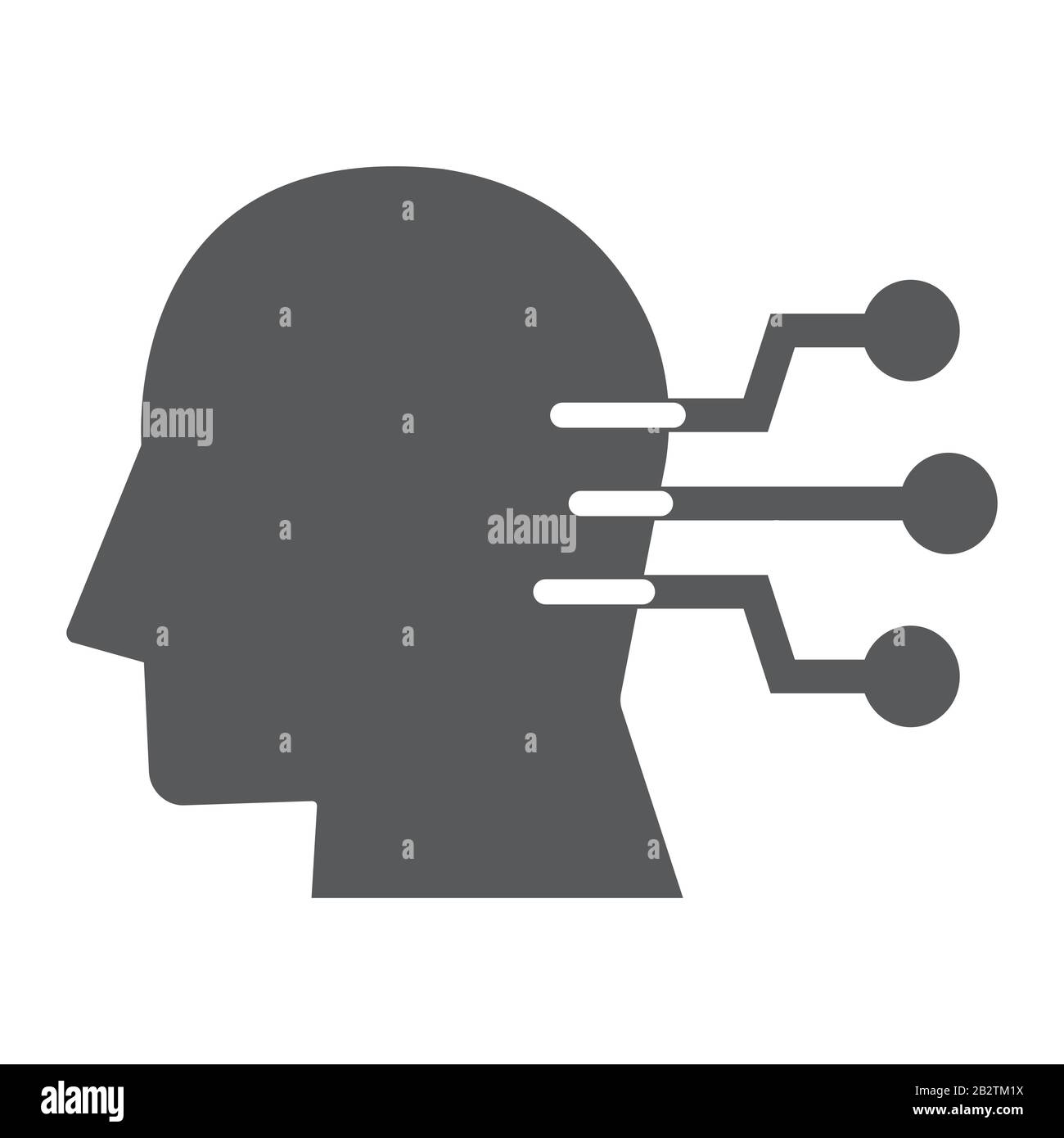 Glyph-Symbol für neuronale Schnittstellen, Technologie und Netzwerk, Verbindungszeichen für menschlichen Kopf, Vektorgrafiken, ein festes Muster auf weißem Hintergrund, eps 10. Stock Vektor