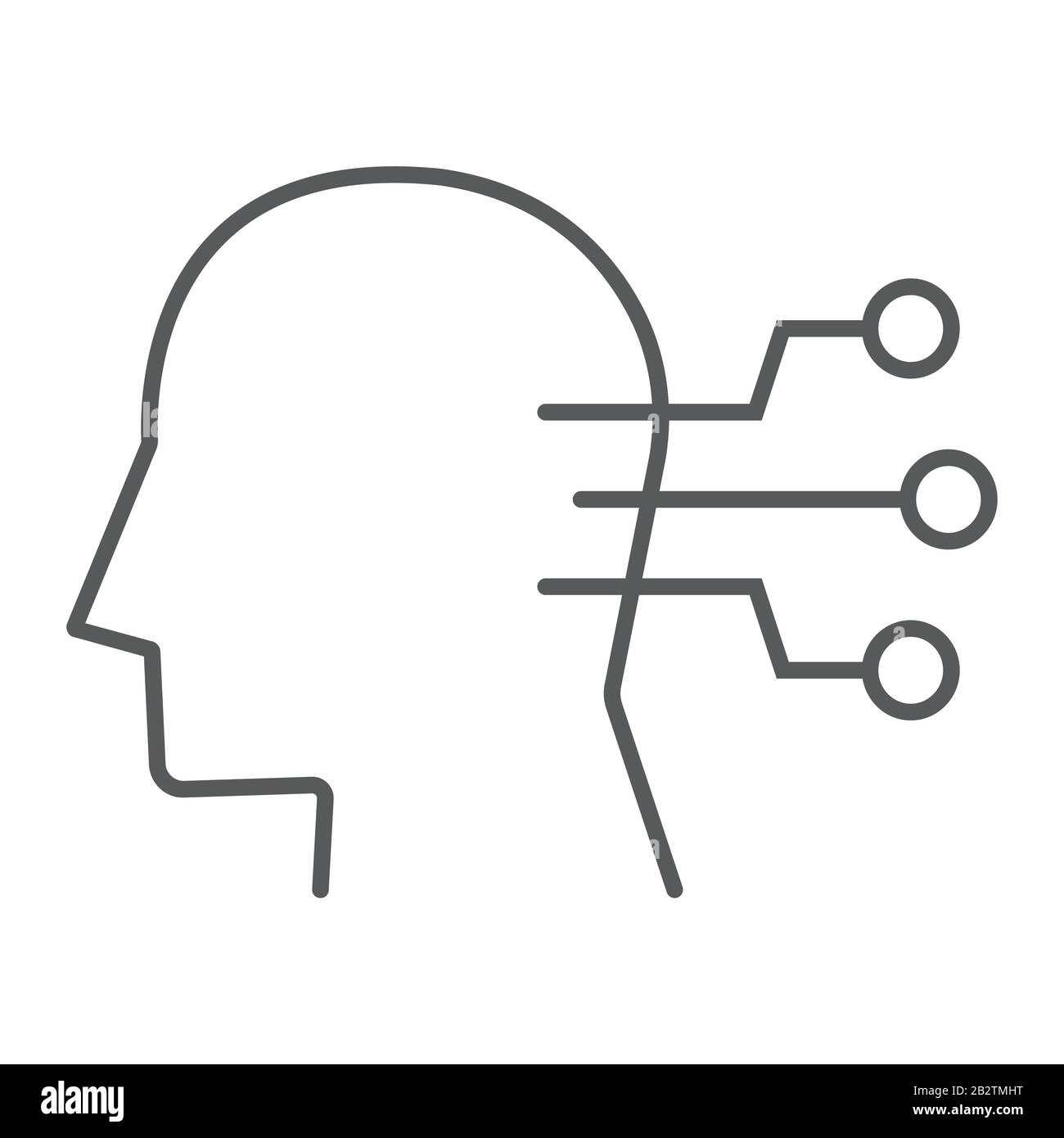 Neural Interface Thin Line Icon, Technologie und Netzwerk, Human Head Connection Sign, Vektorgrafiken, ein lineares Muster auf weißem Hintergrund, eps 10. Stock Vektor