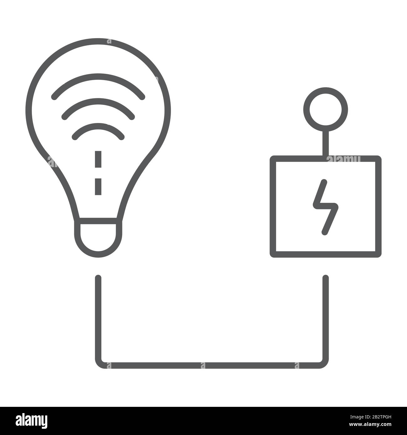 Intelligente Energiesteuerung Thin Line Icon, Technologie und Solar, Glühlampe mit Reglerzeichen, Vektorgrafiken, ein lineares Muster auf einem weißen Stock Vektor