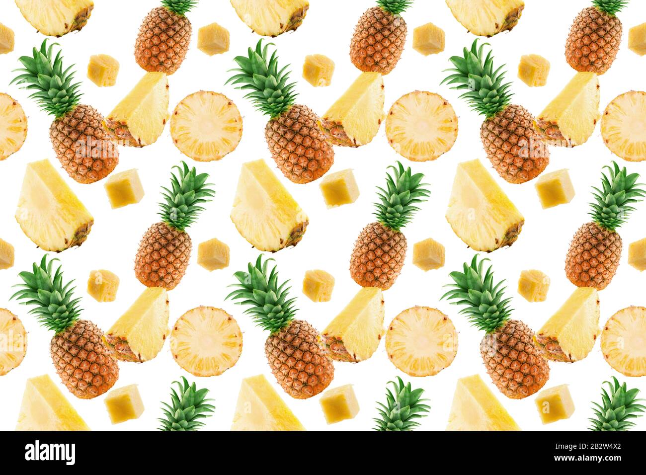 Nahtloses Muster mit Ananas- und Ananasscheiben. Stockfoto