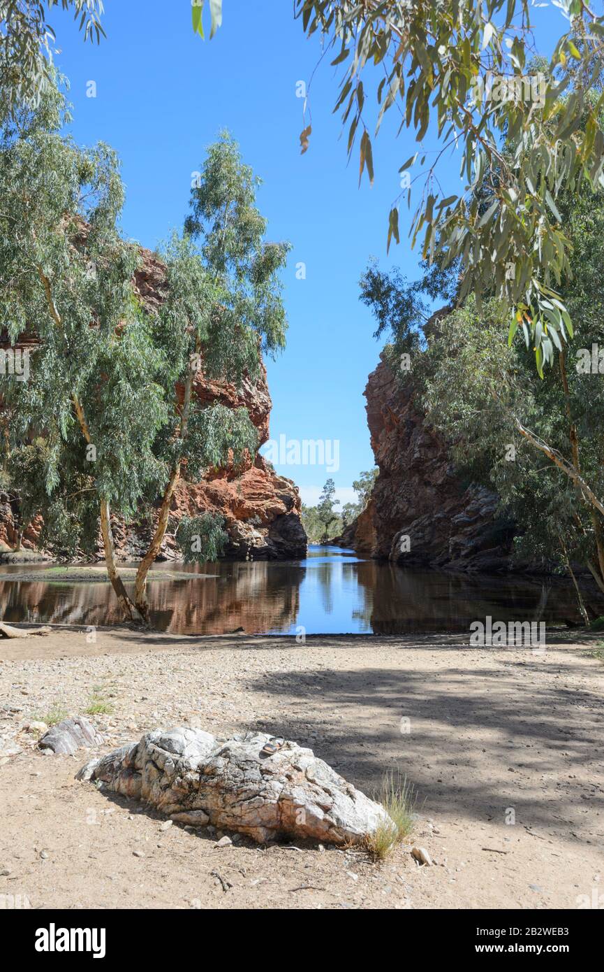 Ellery Creek Big Hole, ein beliebtes Schwimmloch in der Nähe von Alice Springs, West MacDonnell Ranges, Northern Territory, NT, Australien Stockfoto