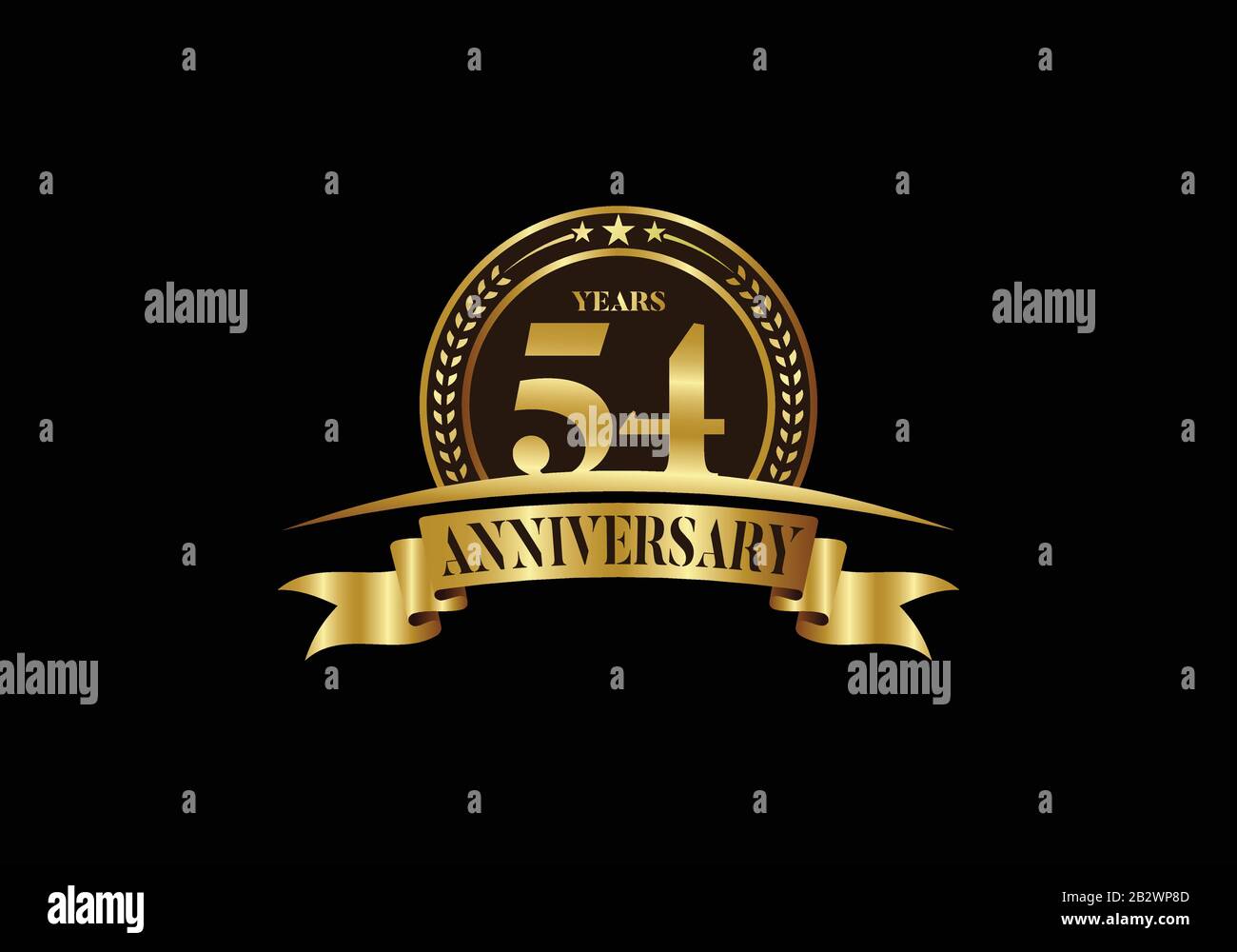 54 Jahre Logo Vorlage, Geburtstag mit Vektordesign, Emblem zum goldenen Jahrestag mit Band. Design für eine Broschüre, Broschüre Stock Vektor