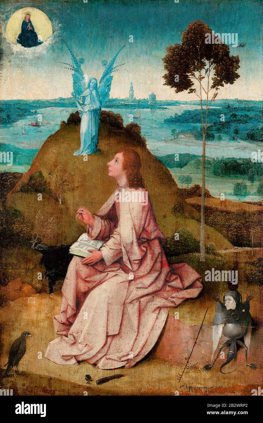 Der heilige Johannes der Evangelist auf Patmos - Hieronymus Bosch, ca. 1489 Stockfoto