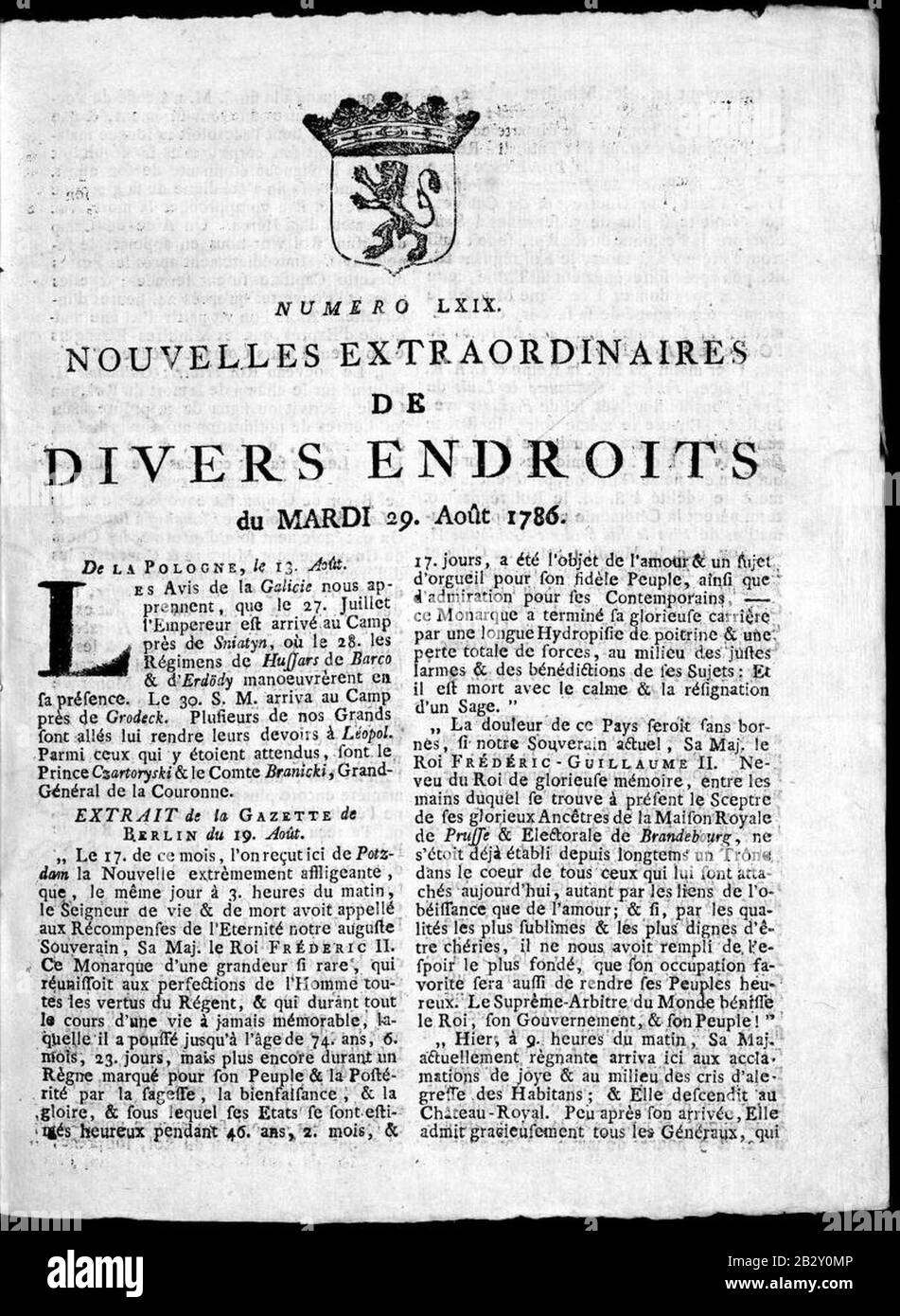 Gazette de Leyde - Livraison n 69 du 29 aout, 1. Seite. Stockfoto