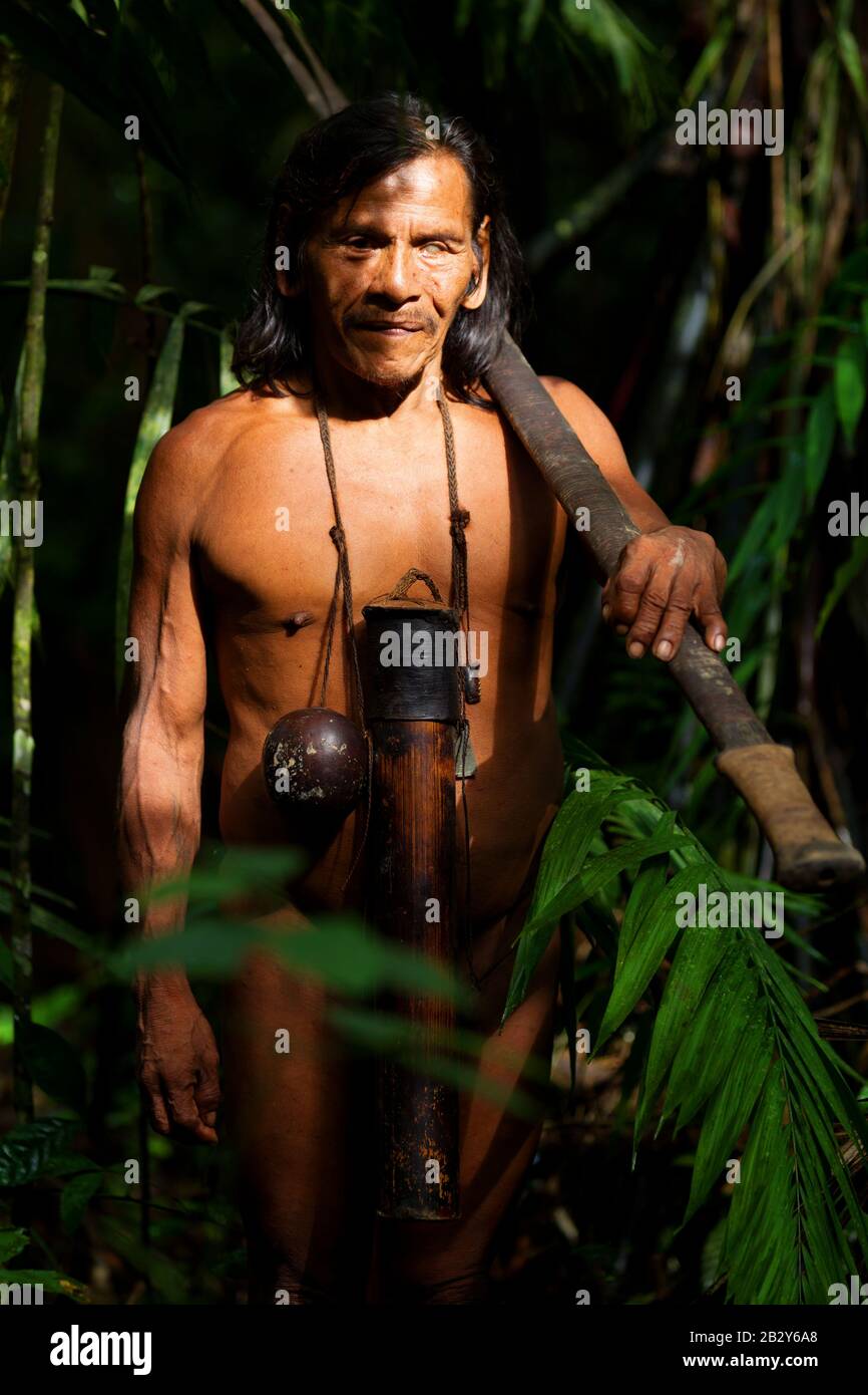 Repräsentant Huaorani Shot Portrait Waorani Preserve Yasuni National