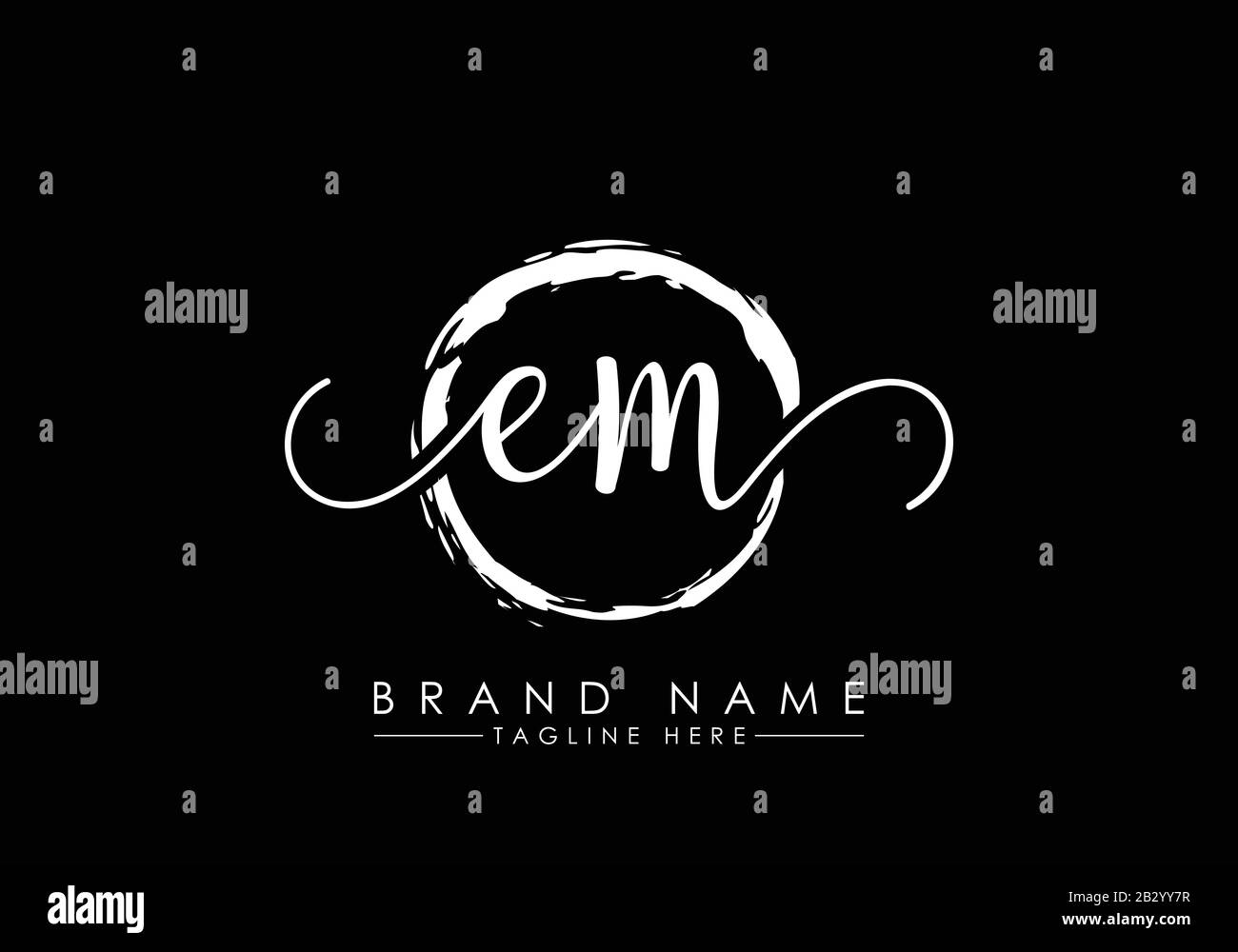 E und M Anfängliche Handschrift Logo mit Pinsel-Kreis. Handschriftliches Logo für Mode, Team, Hochzeit, Luxus-Logo. Stock Vektor