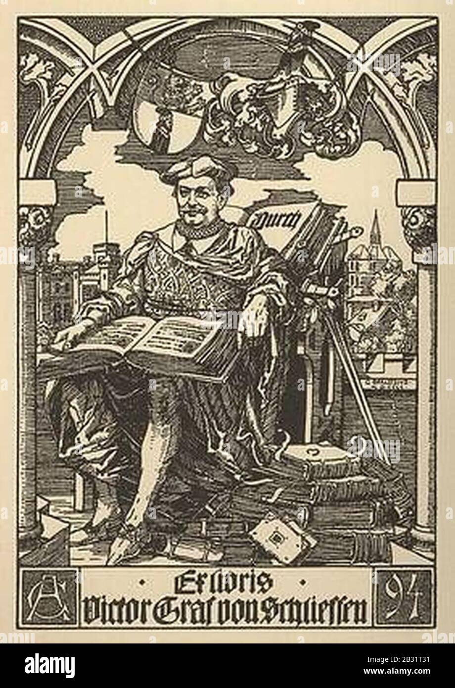 Georg Barlösius - Exlibris Victor Graf von Schiessen 1894. Stockfoto