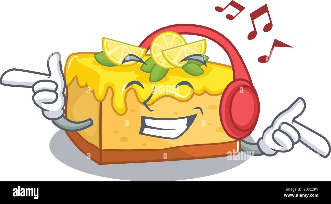 Musik hören Zitrone Cheesecake Cartoon Character Konzept Stock Vektor