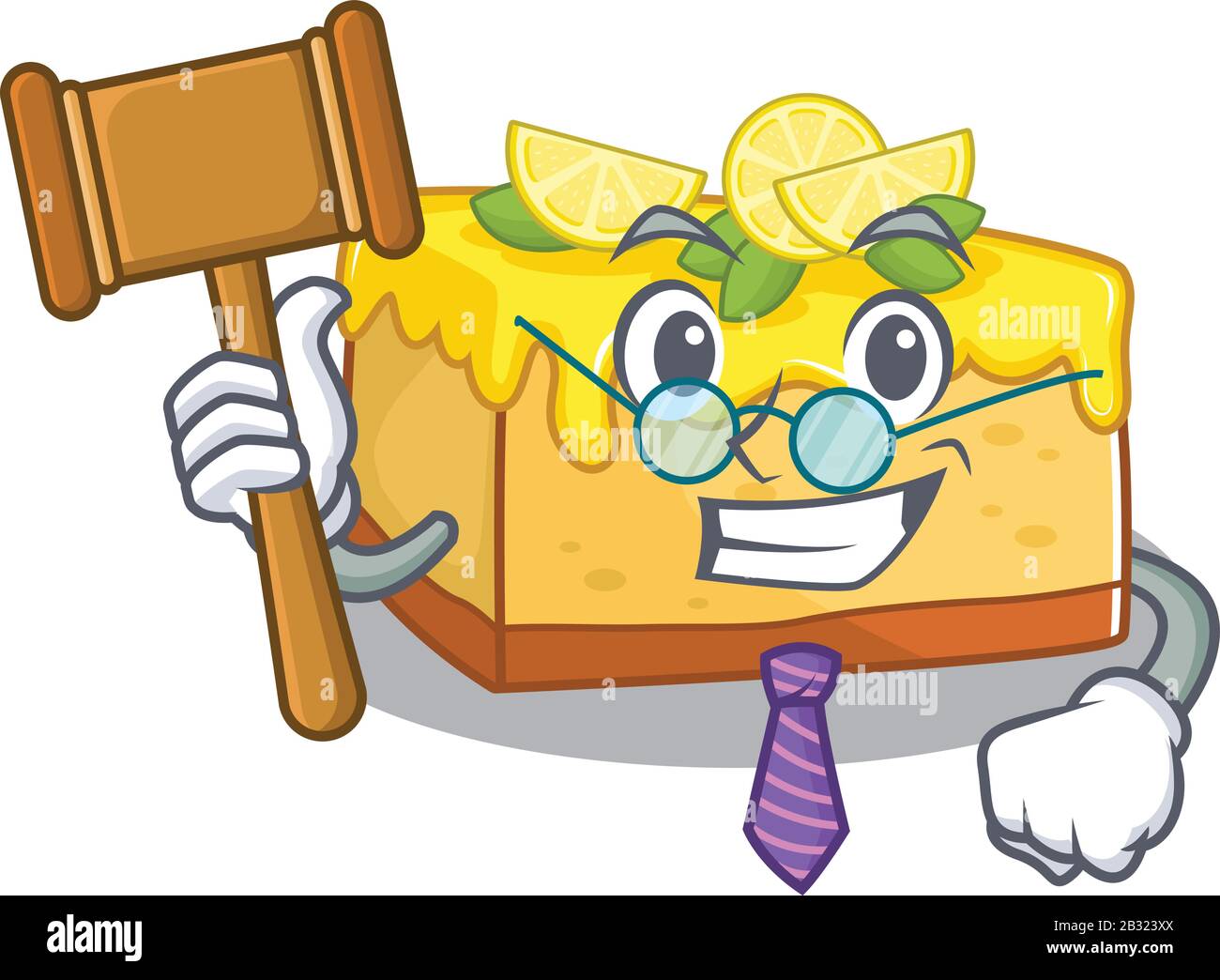 Smart Judge Lemon Cheesecake im Maskottchen Cartoon-Charakter-Stil Stock Vektor