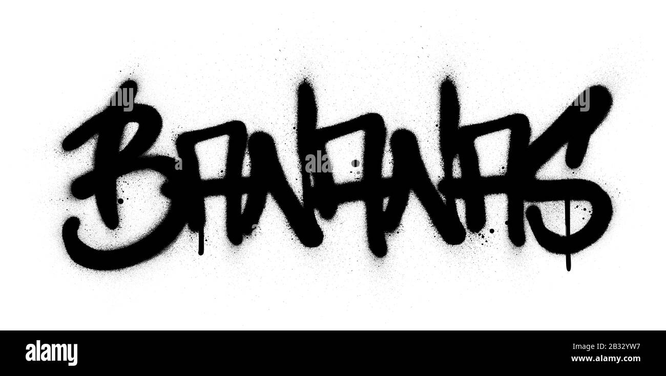 Graffiti-Bananen-Wort schwarz über weiß gespritzt Stock Vektor