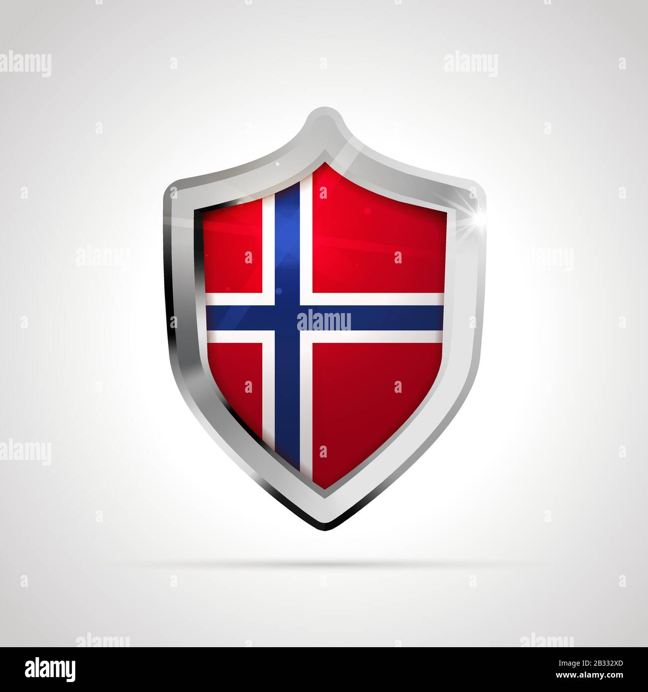 Norwegenfahne als glänzender Schild auf Weiß projiziert Hintergrund Stock Vektor