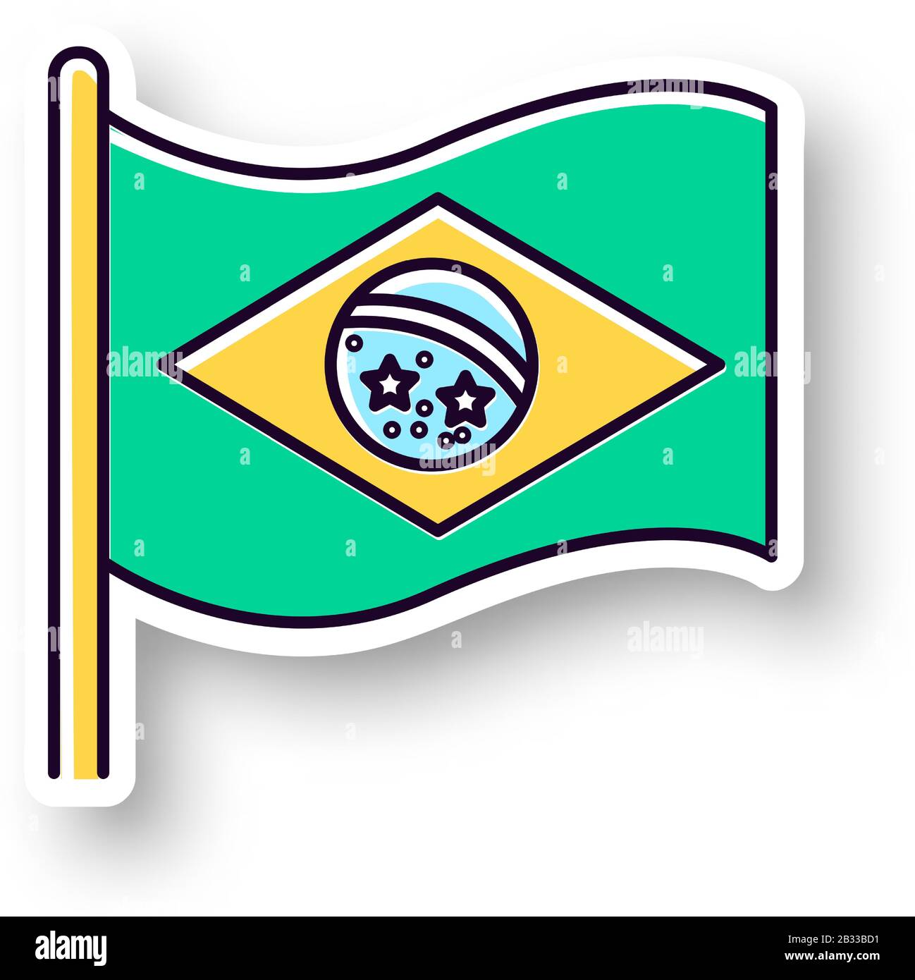 Flagge brasiliens Flecken. Bedruckbarer RGB-Farbaufkleber. Statussymbol. Sternbild über Rio de Janeiro. Unabhängigkeit des südamerikanischen Landes. Vektor Stock Vektor