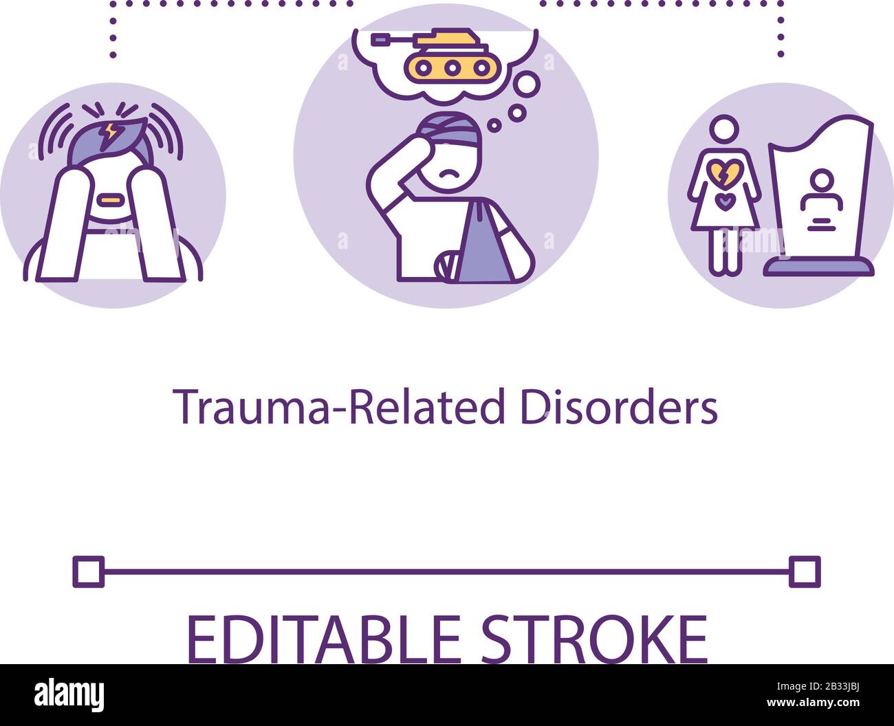 Symbol für das Konzept "Trauma-bezogene Störungen". Mentale Krankheit Idee dünne Linie Illustration. Psychologische Probleme. Traumatischer Stress. Vektor isoliert Stock Vektor