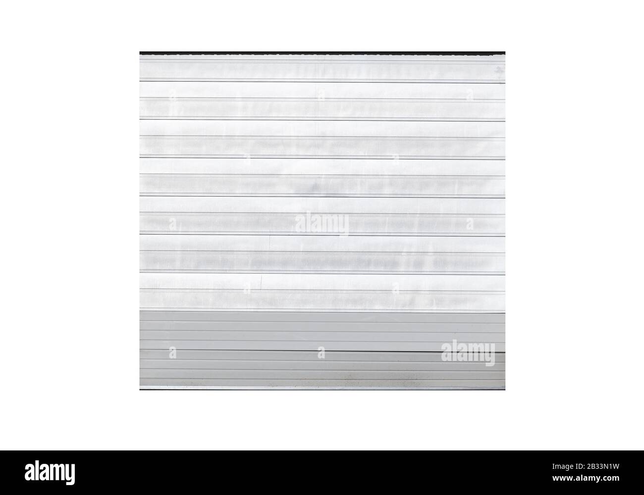 Weiße Metall-Garagentore isoliert auf weißem, flachem Hintergrund Fotostruktur Stockfoto