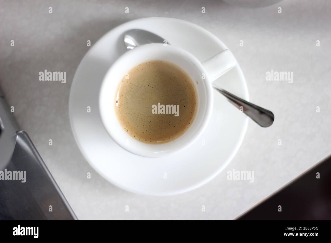 Frisch Gebrühter Kaffee Mit Blick Auf Den Overhead. Schuss starken Espresso. Stockfoto