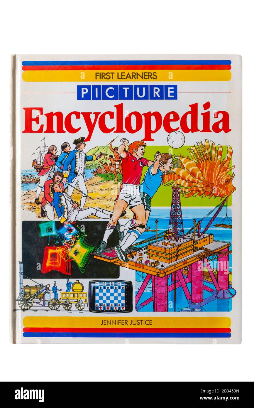 Erste Lernende Picture Encyclopaedia von Jennifer Justice Buch isoliert auf weißem Hintergrund Stockfoto